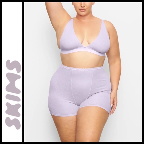 2/$35 NWT SKIMS Lavender Lace Pointelle Logo Plunge Bralette size 2x - Picture 7 of 8